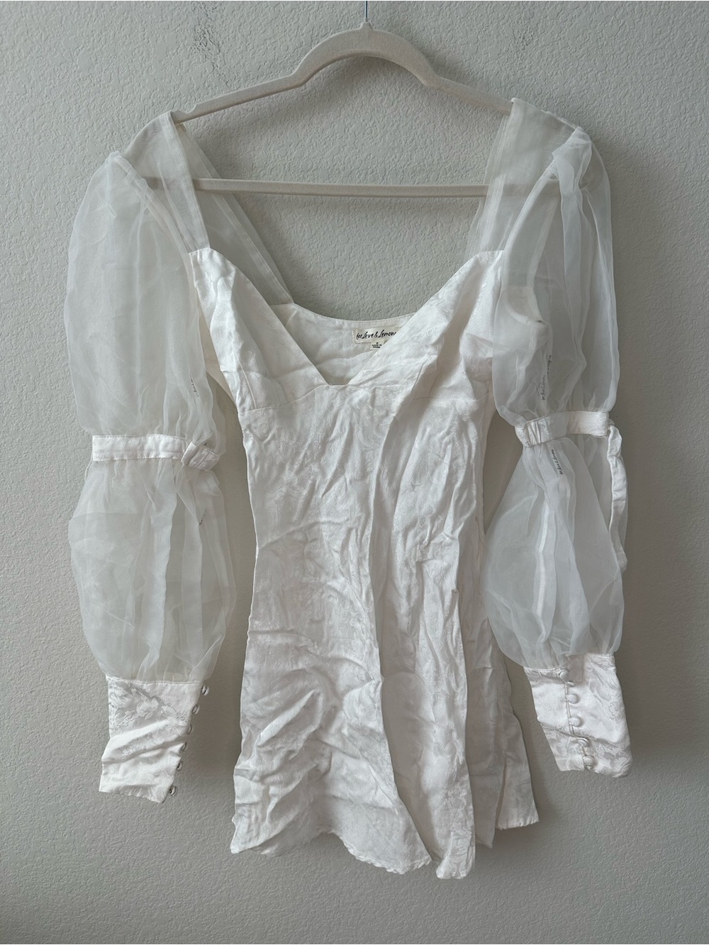 For Love & Lemons Gabrielle Puff Sleeve Mini Dress White SZ S - Picture 2 of 8